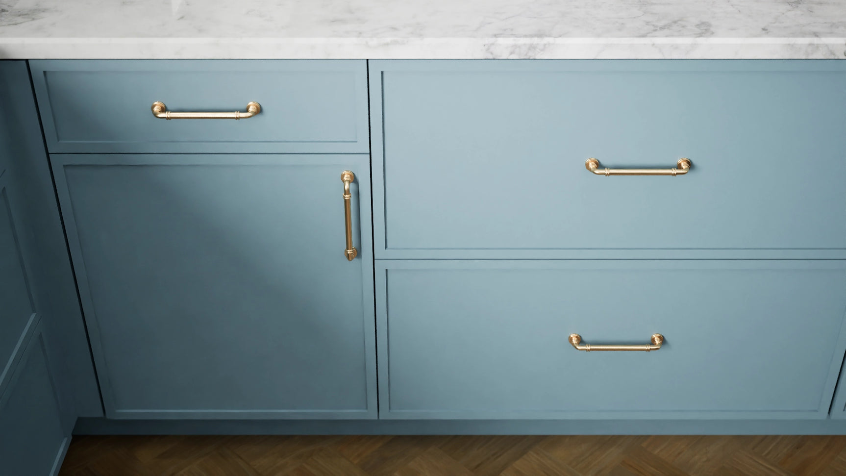 Versailles Adirondack Blue ( MDF | Compressed [ Frameless • Satin • Painted ] - 10' X 10' Kitchen Cabinet ) | Assembled In USA