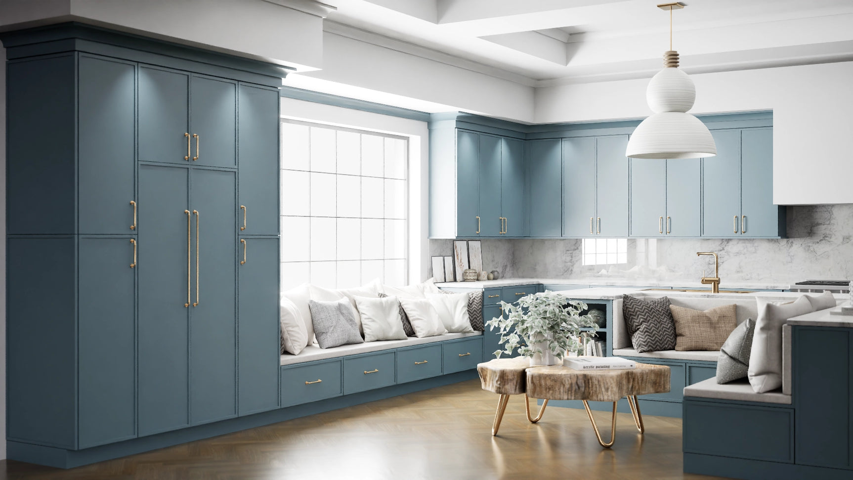 Versailles Adirondack Blue ( MDF | Compressed [ Frameless • Satin • Painted ] - 10' X 10' Kitchen Cabinet ) | Assembled In USA