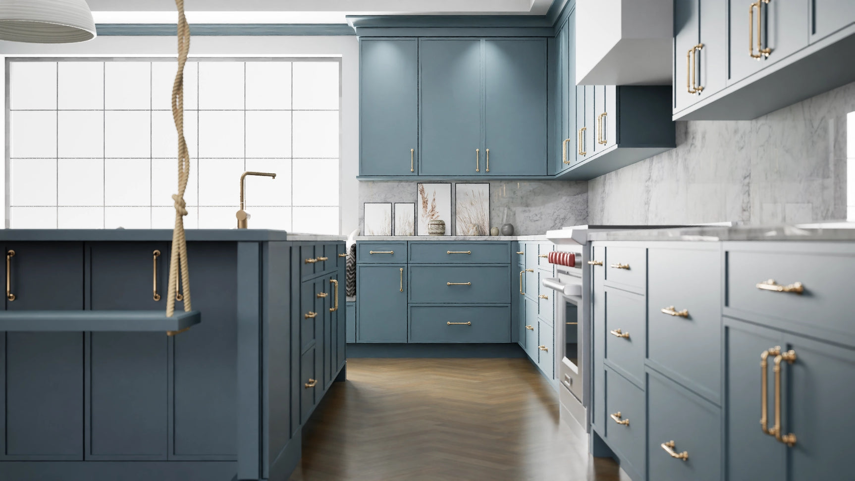 Versailles Adirondack Blue ( MDF | Compressed [ Frameless • Satin • Painted ] - 10' X 10' Kitchen Cabinet ) | Assembled In USA