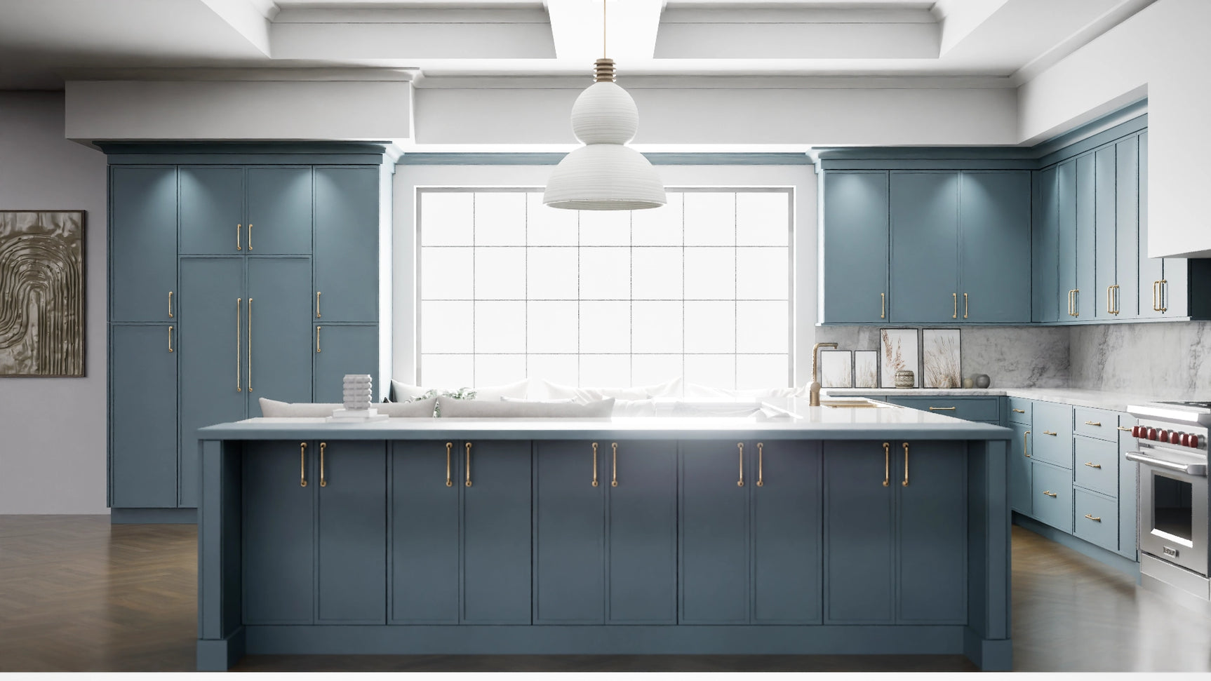 Versailles Adirondack Blue ( MDF | Compressed [ Frameless • Satin • Painted ] - 10' X 10' Kitchen Cabinet ) | Assembled In USA