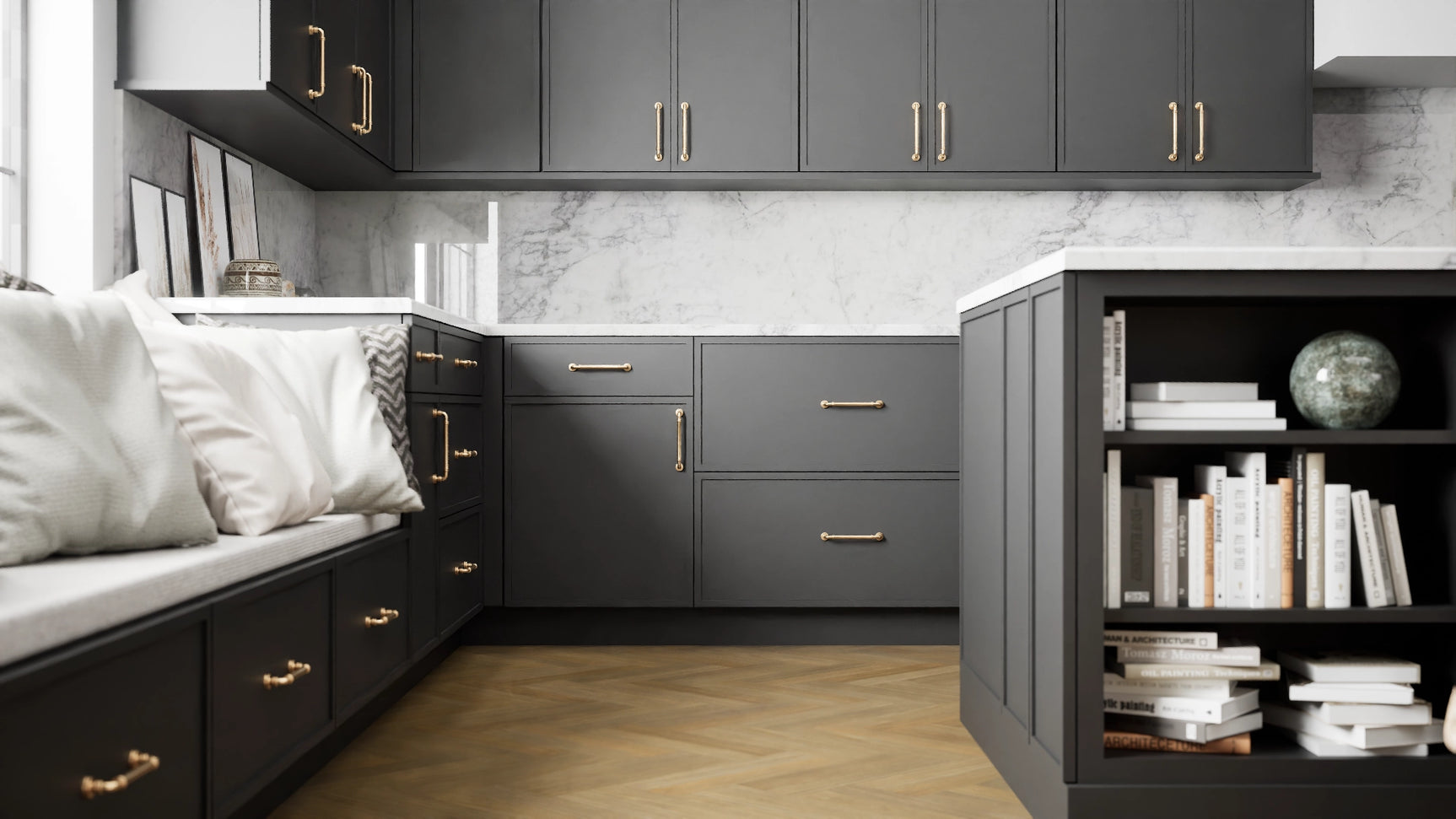 Versailles Black ( MDF | Compressed [ Frameless • Satin • Painted ] - 10' X 10' Kitchen Cabinet ) | Assembled In USA