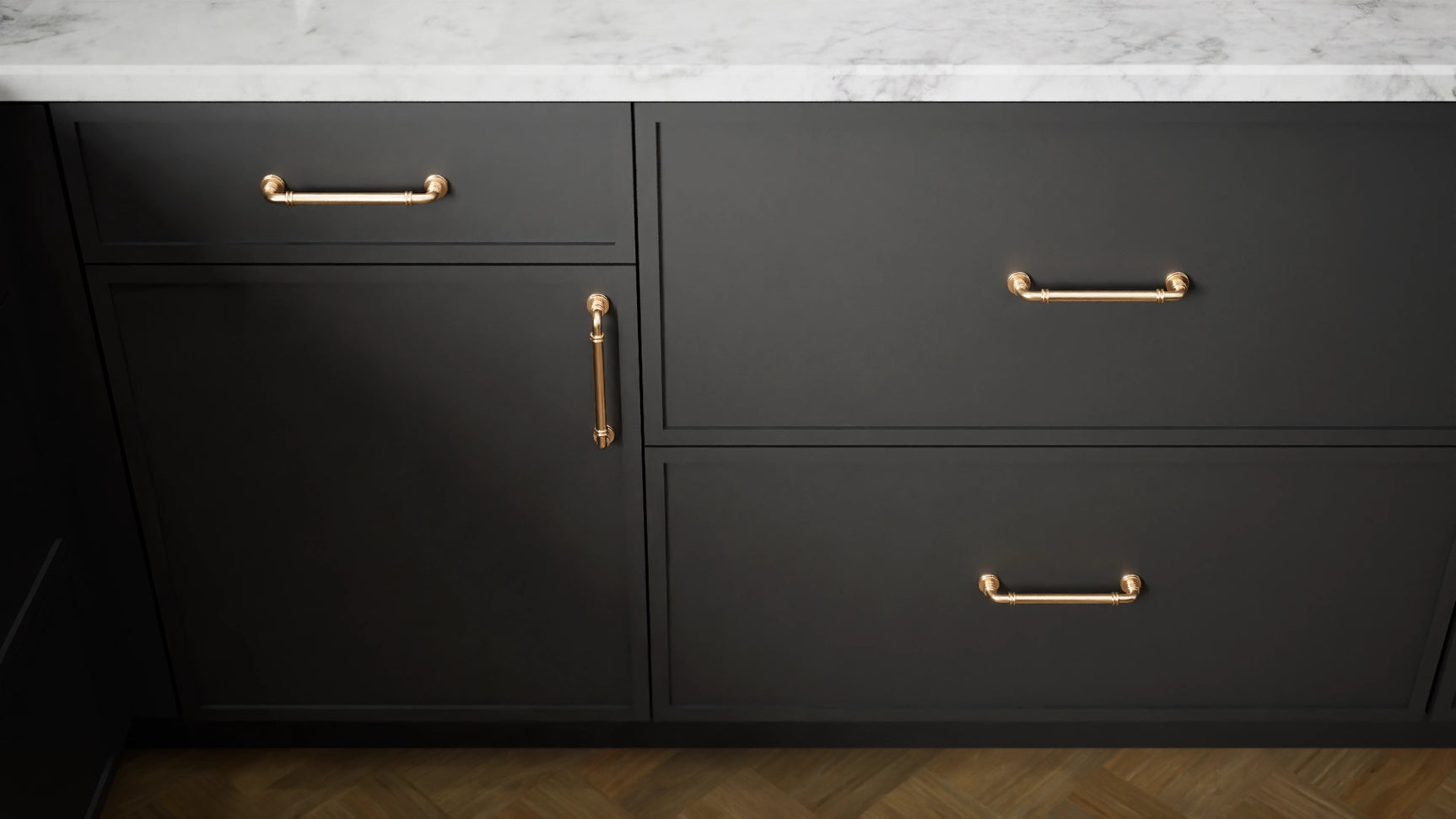 Versailles Black ( MDF | Compressed [ Frameless • Satin • Painted ] - 10' X 10' Kitchen Cabinet ) | Assembled In USA