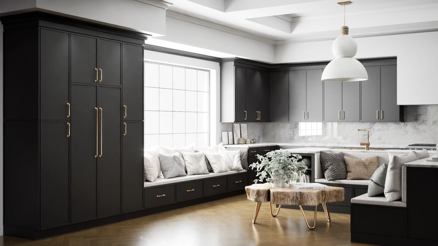 Versailles Black ( MDF | Compressed [ Frameless • Satin • Painted ] - 10' X 10' Kitchen Cabinet ) | Assembled In USA