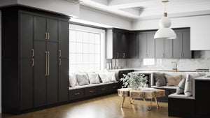 Versailles Black ( MDF | Compressed [ Frameless • Satin • Painted ] - 10' X 10' Kitchen Cabinet ) | Assembled In USA