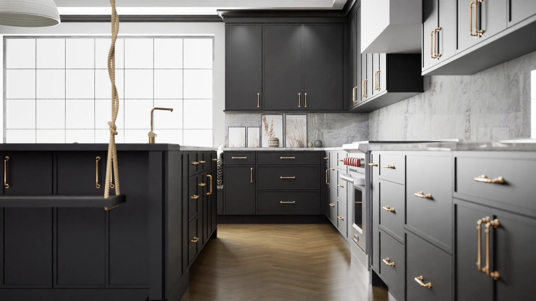 Versailles Black ( MDF | Compressed [ Frameless • Satin • Painted ] - 10' X 10' Kitchen Cabinet ) | Assembled In USA