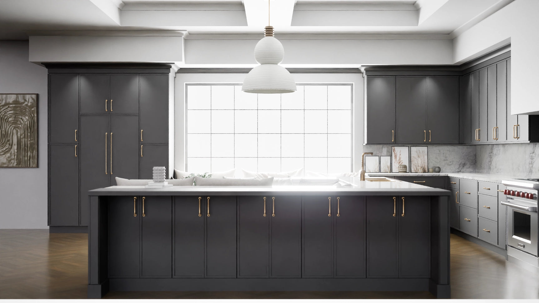Versailles Cracked Pepper ( MDF | Compressed [ Frameless • Satin • Painted ] - 10' X 10' Kitchen Cabinet ) | Assembled In USA