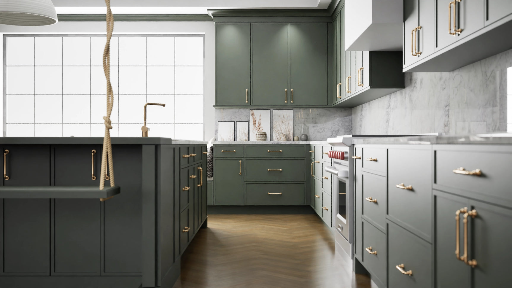 Versailles Evergreen ( MDF | Compressed [ Frameless • Satin • Painted ] - 10' X 10' Kitchen Cabinet ) | Assembled In USA