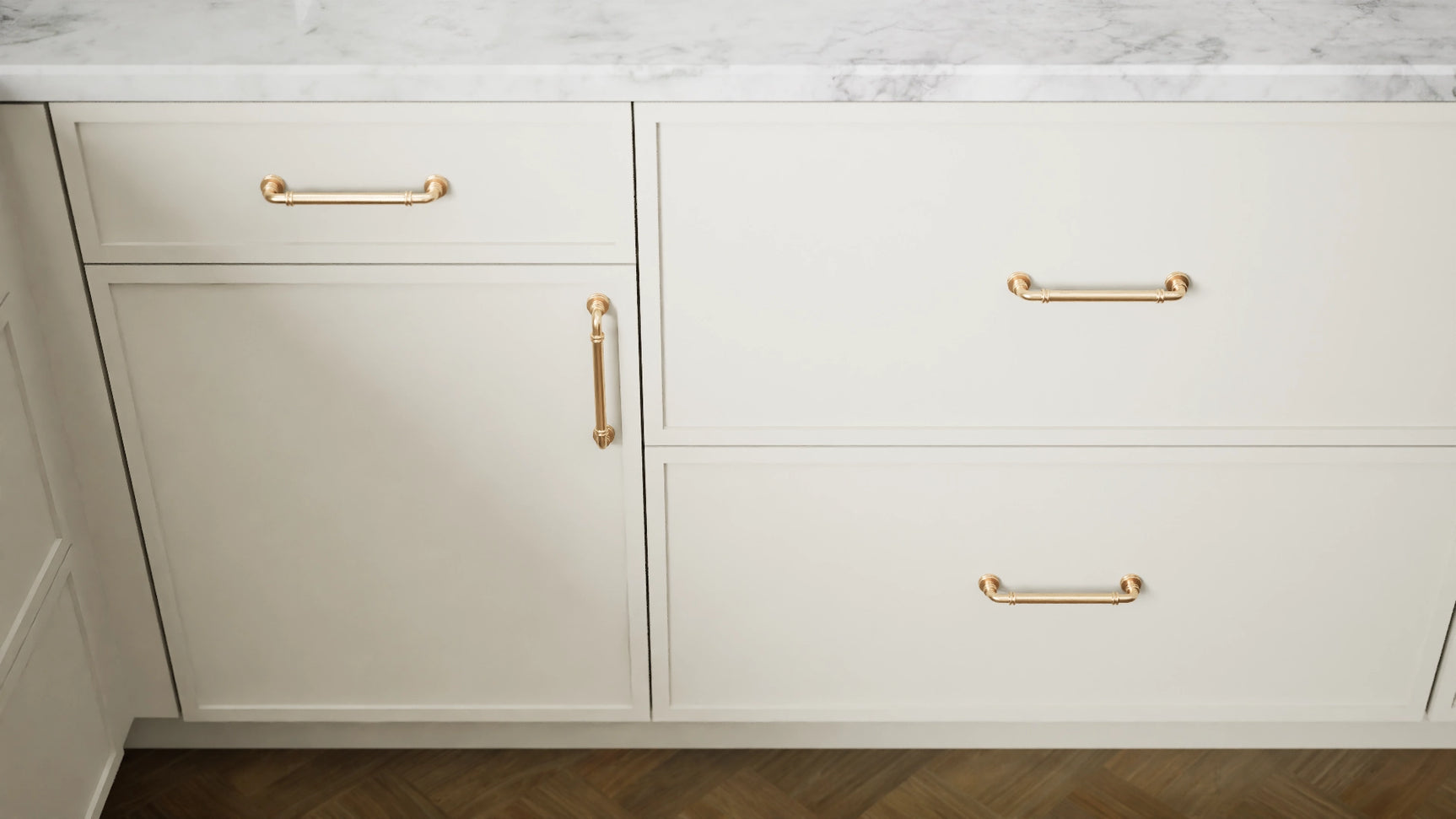 Versailles Linen ( MDF | Compressed [ Frameless • Satin • Painted ] - 10' X 10' Kitchen Cabinet ) | Assembled In USA