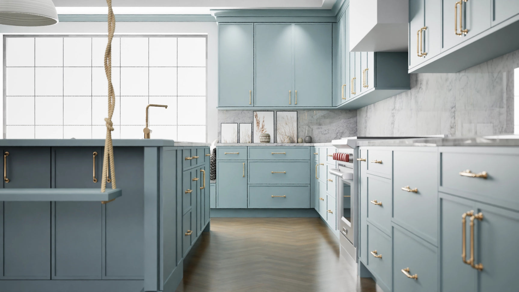 Versailles Mountain Stream ( MDF | Compressed [ Frameless • Satin • Painted ] - 10' X 10' Kitchen Cabinet ) | Assembled In USA
