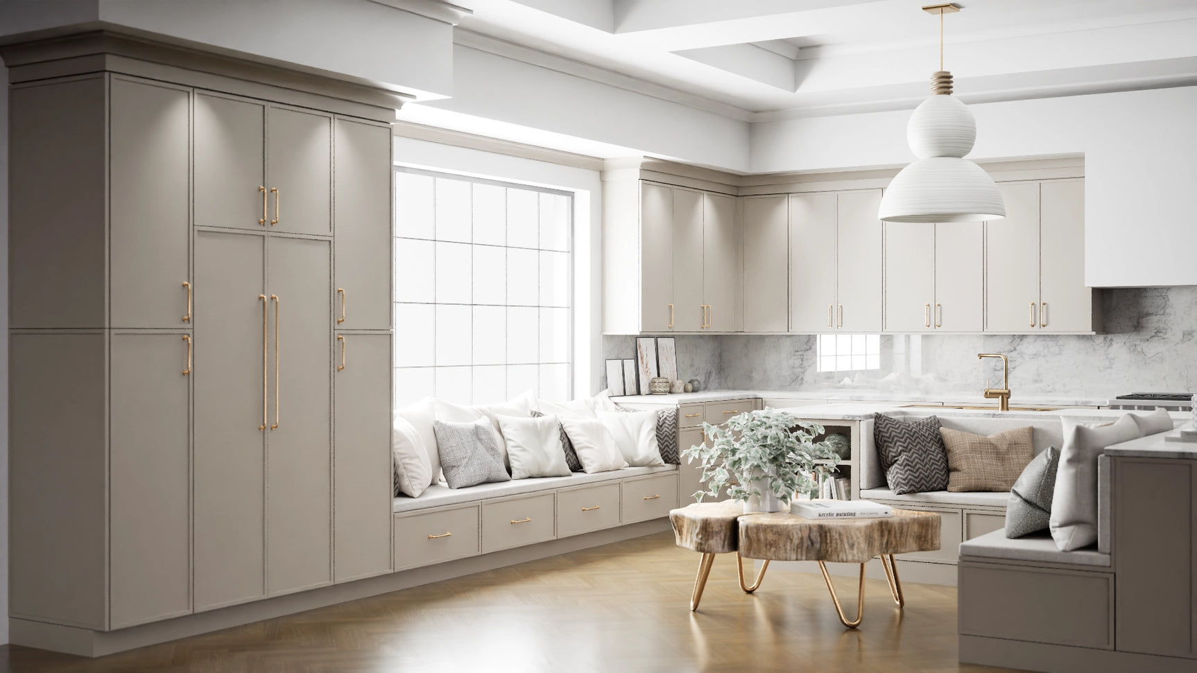 Versailles Sahara ( MDF | Compressed [ Frameless • Satin • Painted ] - 10' X 10' Kitchen Cabinet ) | Assembled In USA