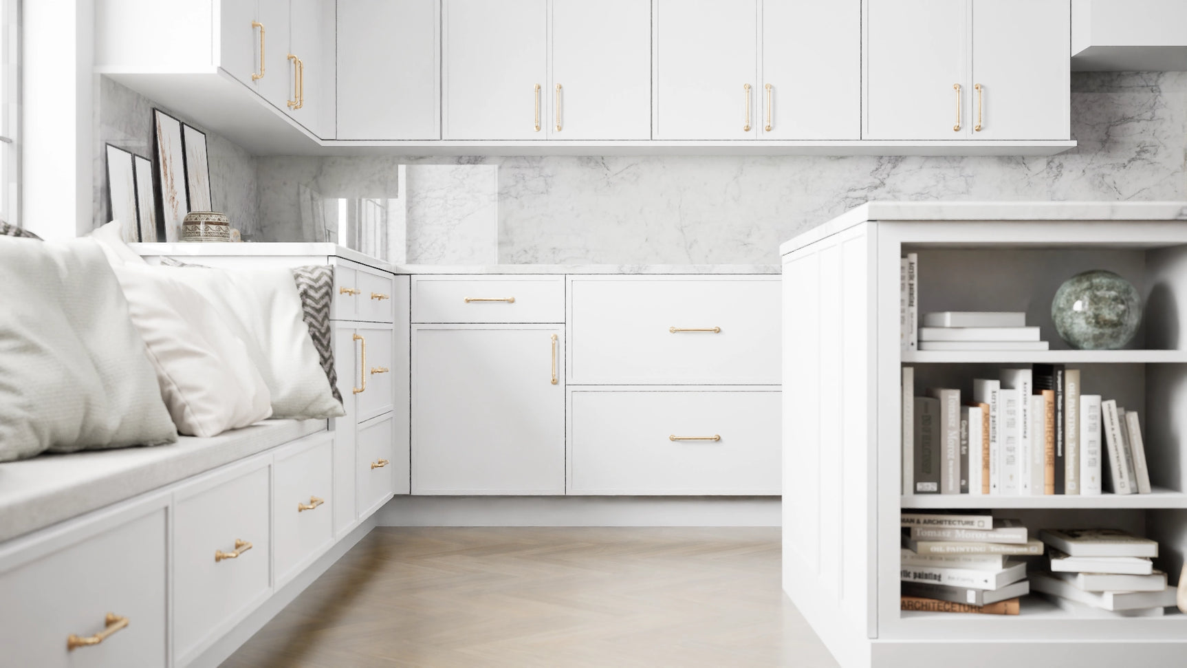 Versailles White ( MDF | Compressed [ Frameless • Satin • Painted ] - 10' X 10' Kitchen Cabinet ) | Assembled In USA