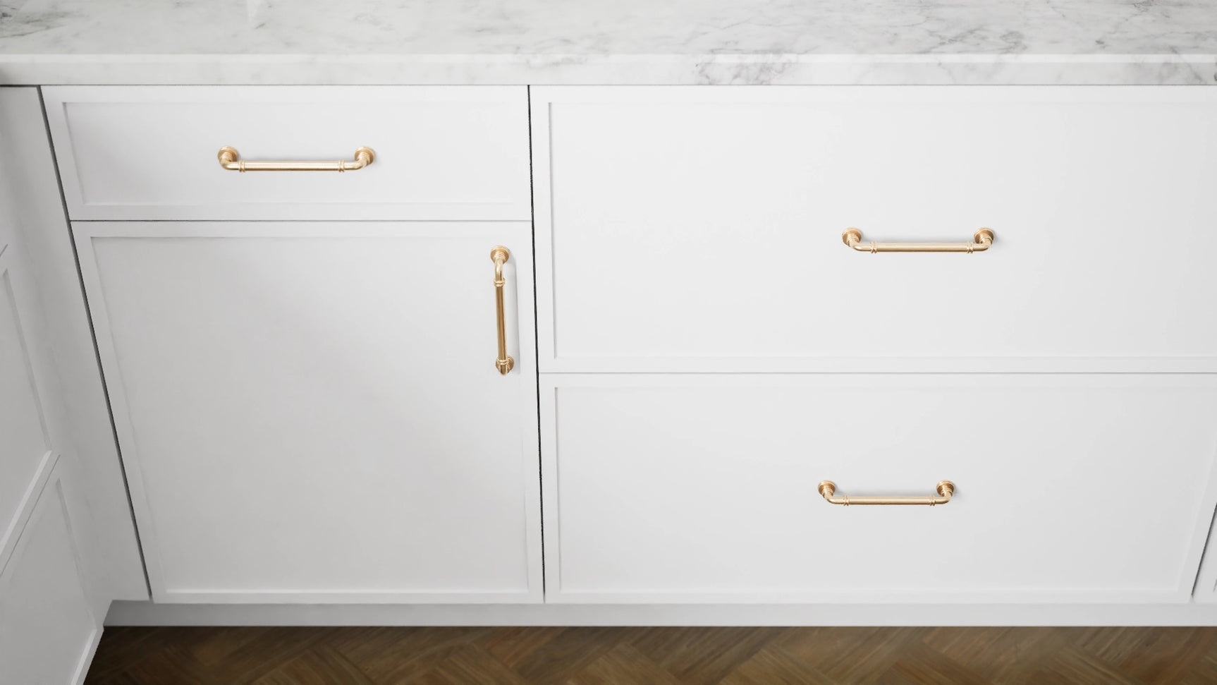 Versailles White ( MDF | Compressed [ Frameless • Satin • Painted ] - 10' X 10' Kitchen Cabinet ) | Assembled In USA