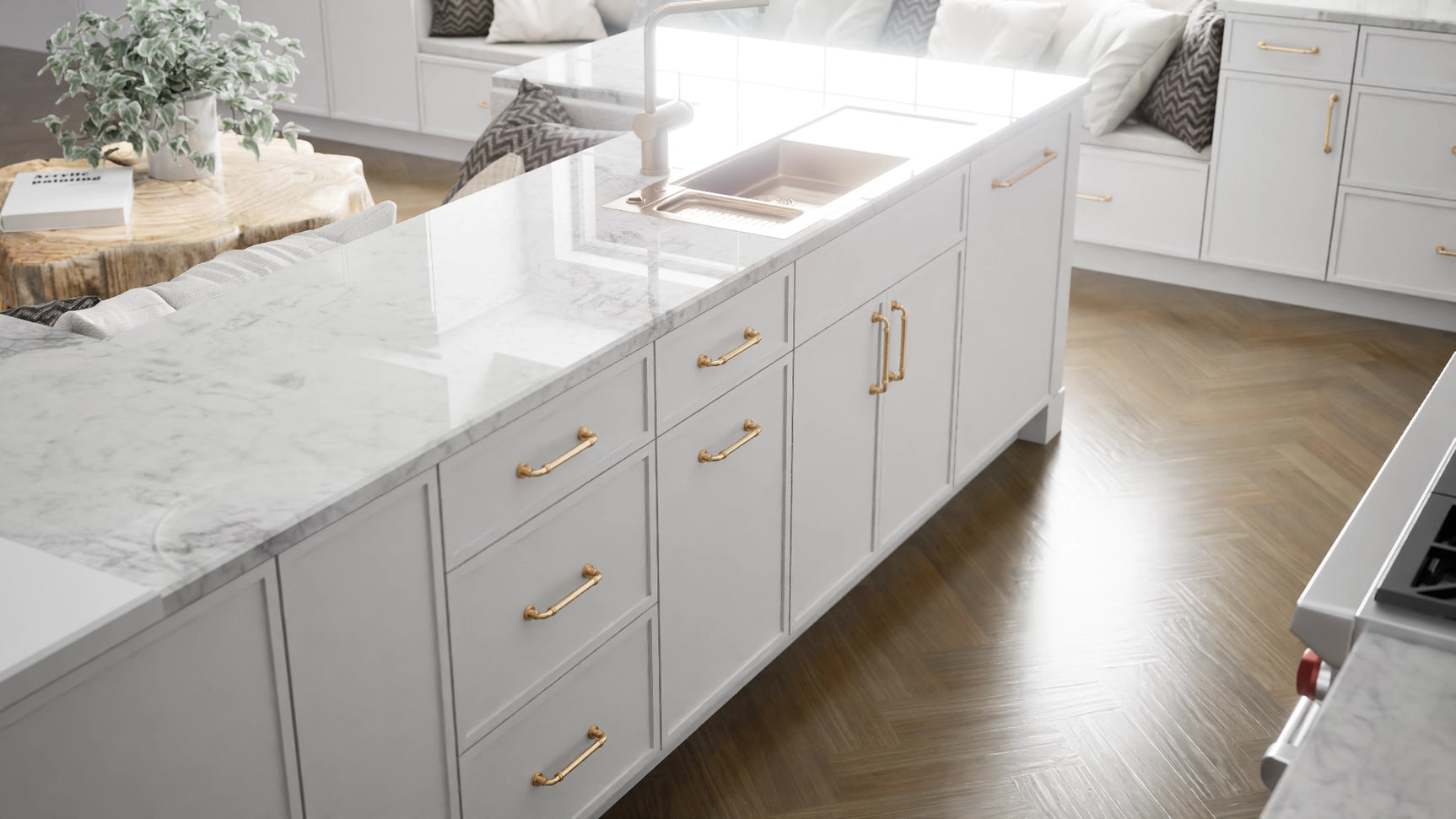 Versailles White ( MDF | Compressed [ Frameless • Satin • Painted ] - 10' X 10' Kitchen Cabinet ) | Assembled In USA