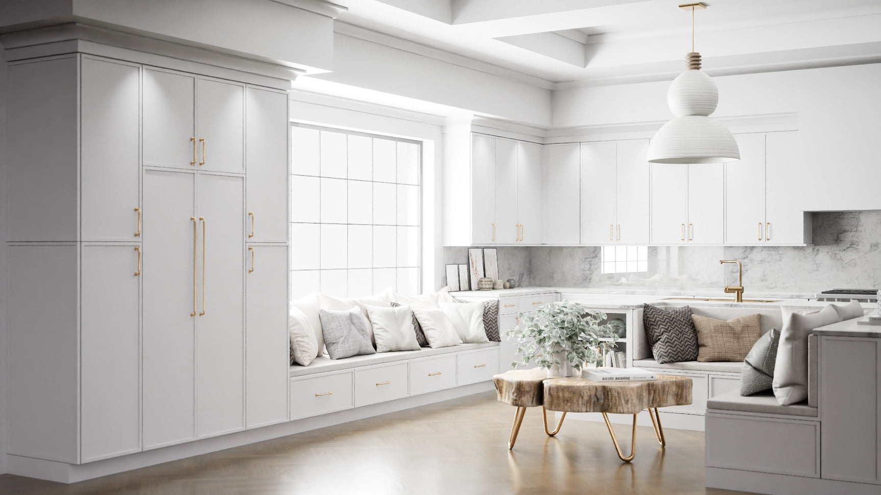 Versailles White ( MDF | Compressed [ Frameless • Satin • Painted ] - 10' X 10' Kitchen Cabinet ) | Assembled In USA