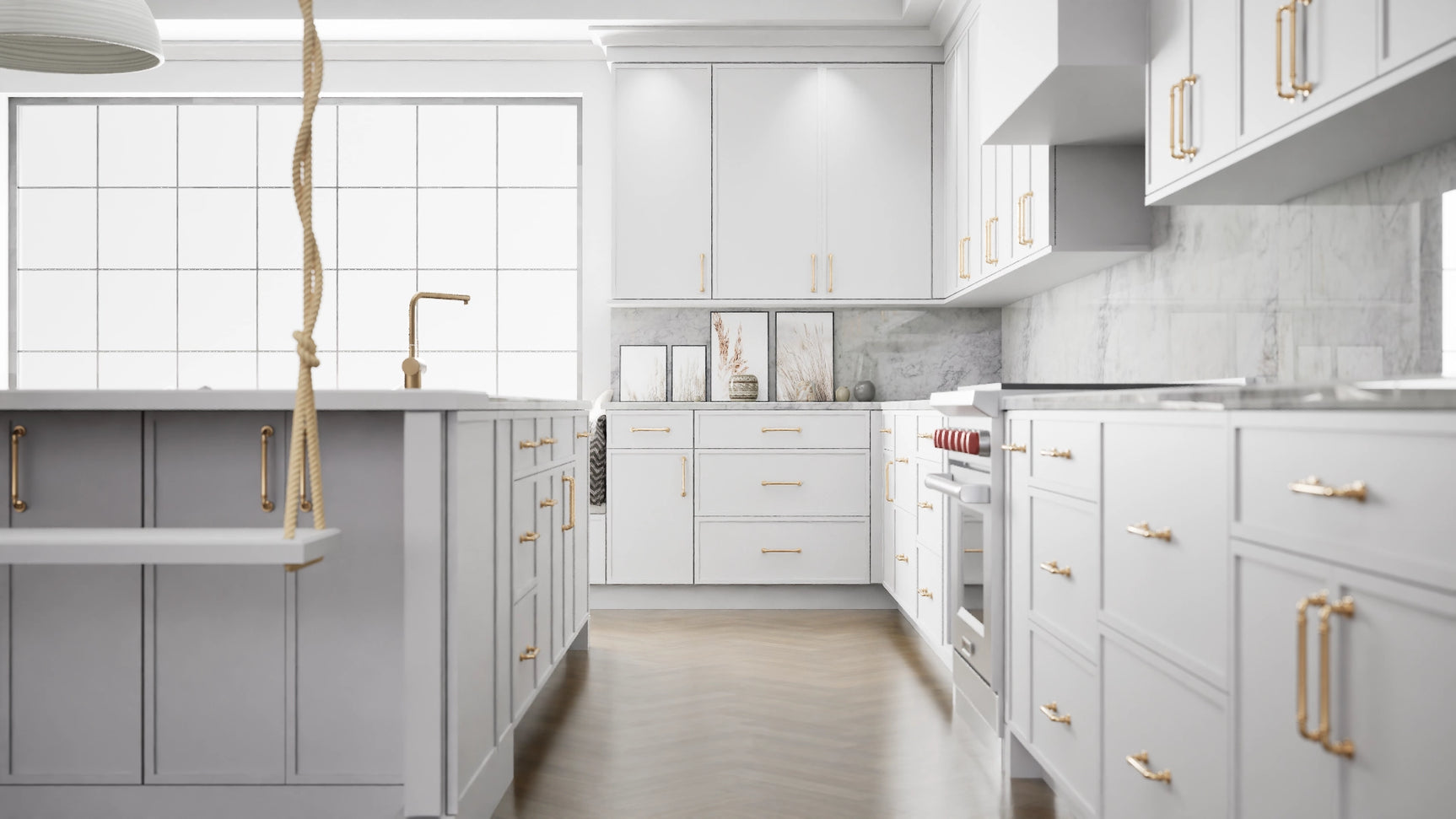 Versailles White ( MDF | Compressed [ Frameless • Satin • Painted ] - 10' X 10' Kitchen Cabinet ) | Assembled In USA