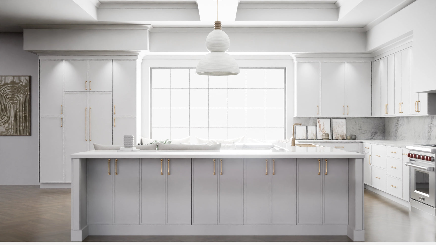 Versailles White ( MDF | Compressed [ Frameless • Satin • Painted ] - 10' X 10' Kitchen Cabinet ) | Assembled In USA