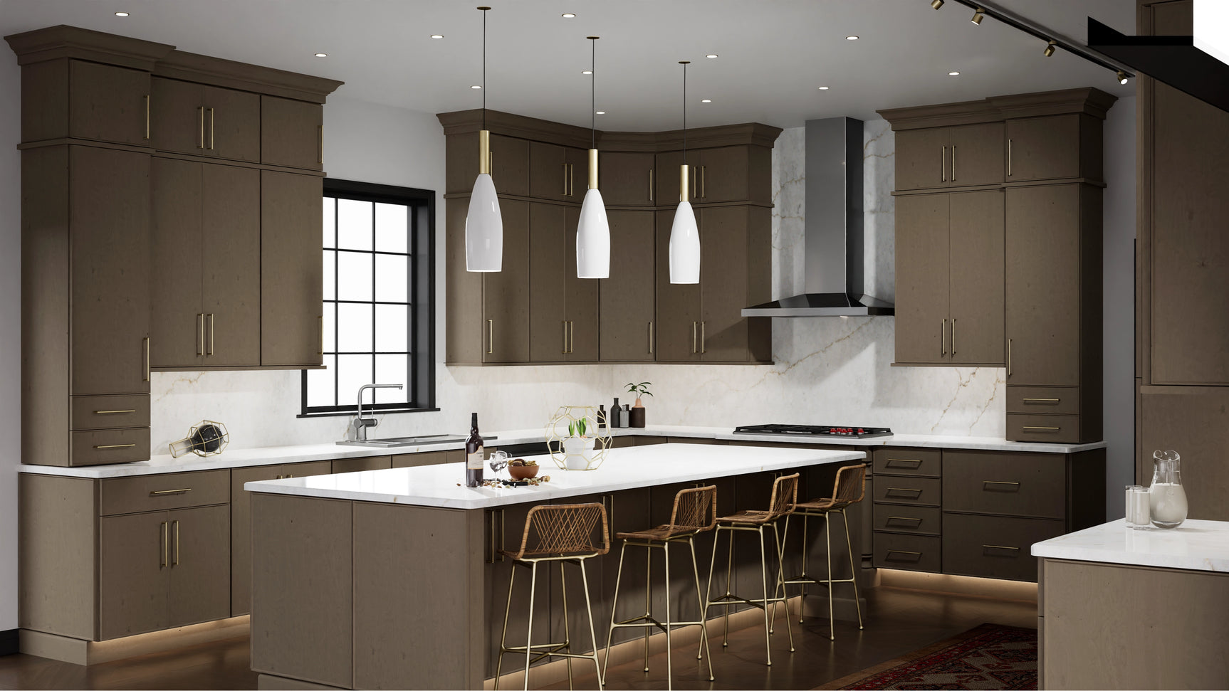 Echo Mocha ( Birch | Plain Cut [ Full Overlay • Satin • Stained ] - 10' X 10' Kitchen Cabinet ) | Assembled In USA