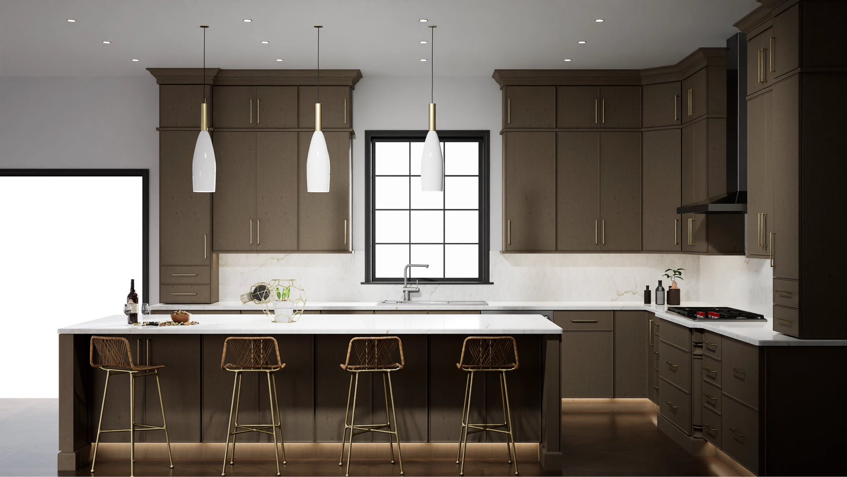 Echo Mocha ( Birch | Plain Cut [ Full Overlay • Satin • Stained ] - 10' X 10' Kitchen Cabinet ) | Assembled In USA