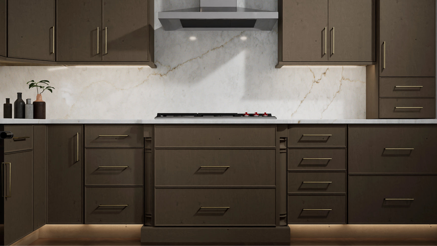 Echo Mocha ( Birch | Plain Cut [ Full Overlay • Satin • Stained ] - 10' X 10' Kitchen Cabinet ) | Assembled In USA