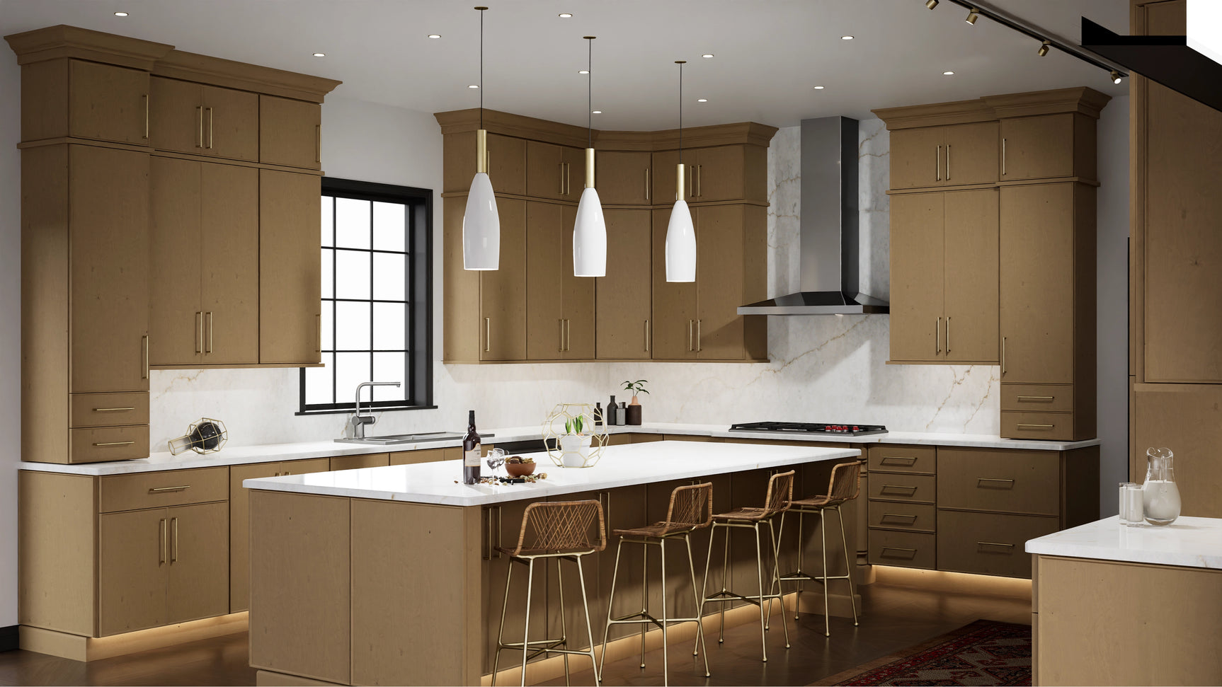 Echo Timber ( Birch | Plain Cut [ Full Overlay • Satin • Stained ] - 10' X 10' Kitchen Cabinet ) | Assembled In USA