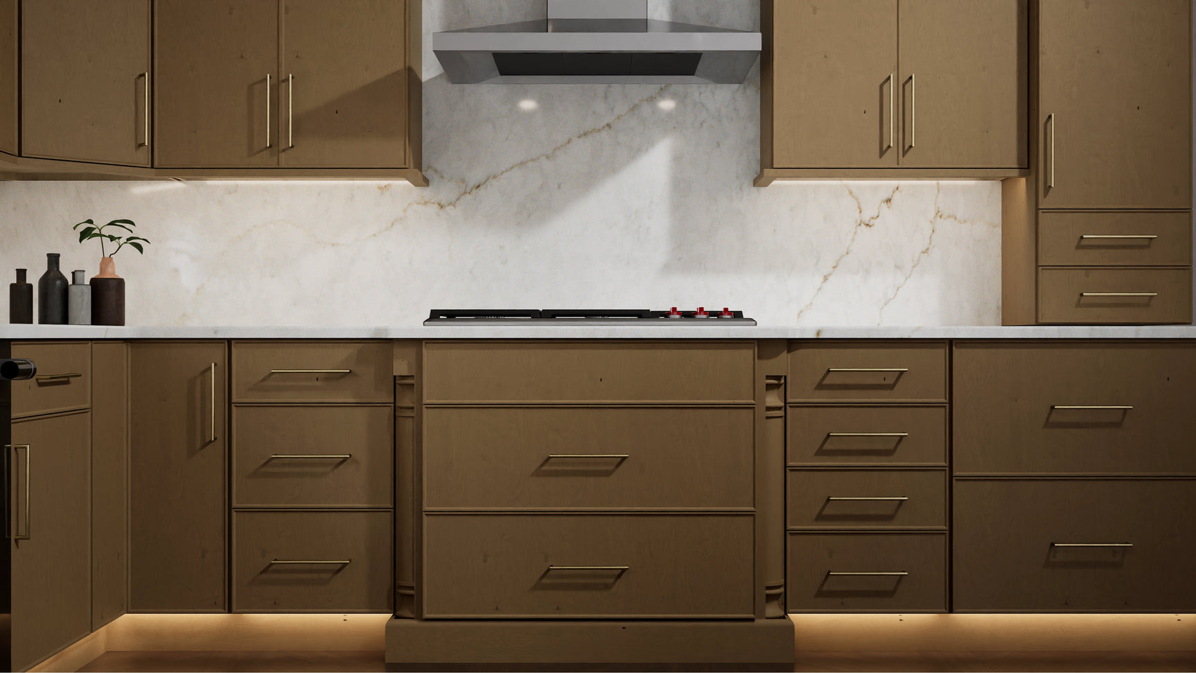 Echo Timber ( Birch | Plain Cut [ Full Overlay • Satin • Stained ] - 10' X 10' Kitchen Cabinet ) | Assembled In USA