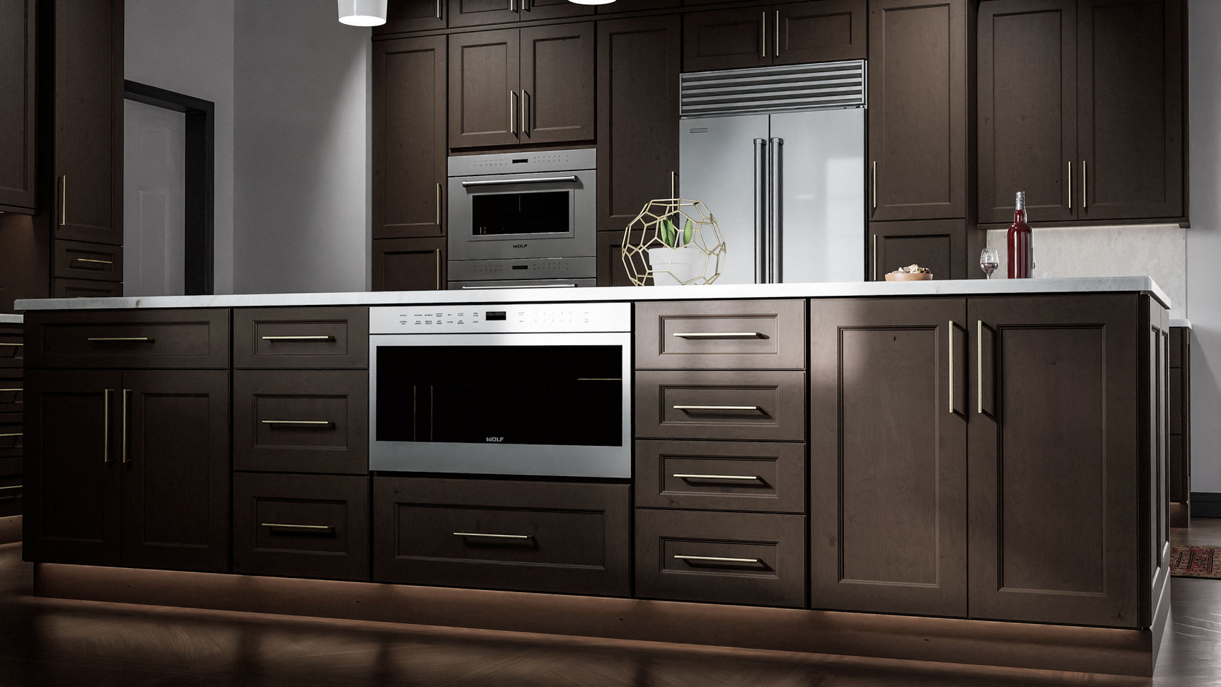 Fusion Kona ( Birch | Plain Cut [ Full Overlay • Satin • Stained ] - 10' X 10' Kitchen Cabinet ) | Assembled In USA