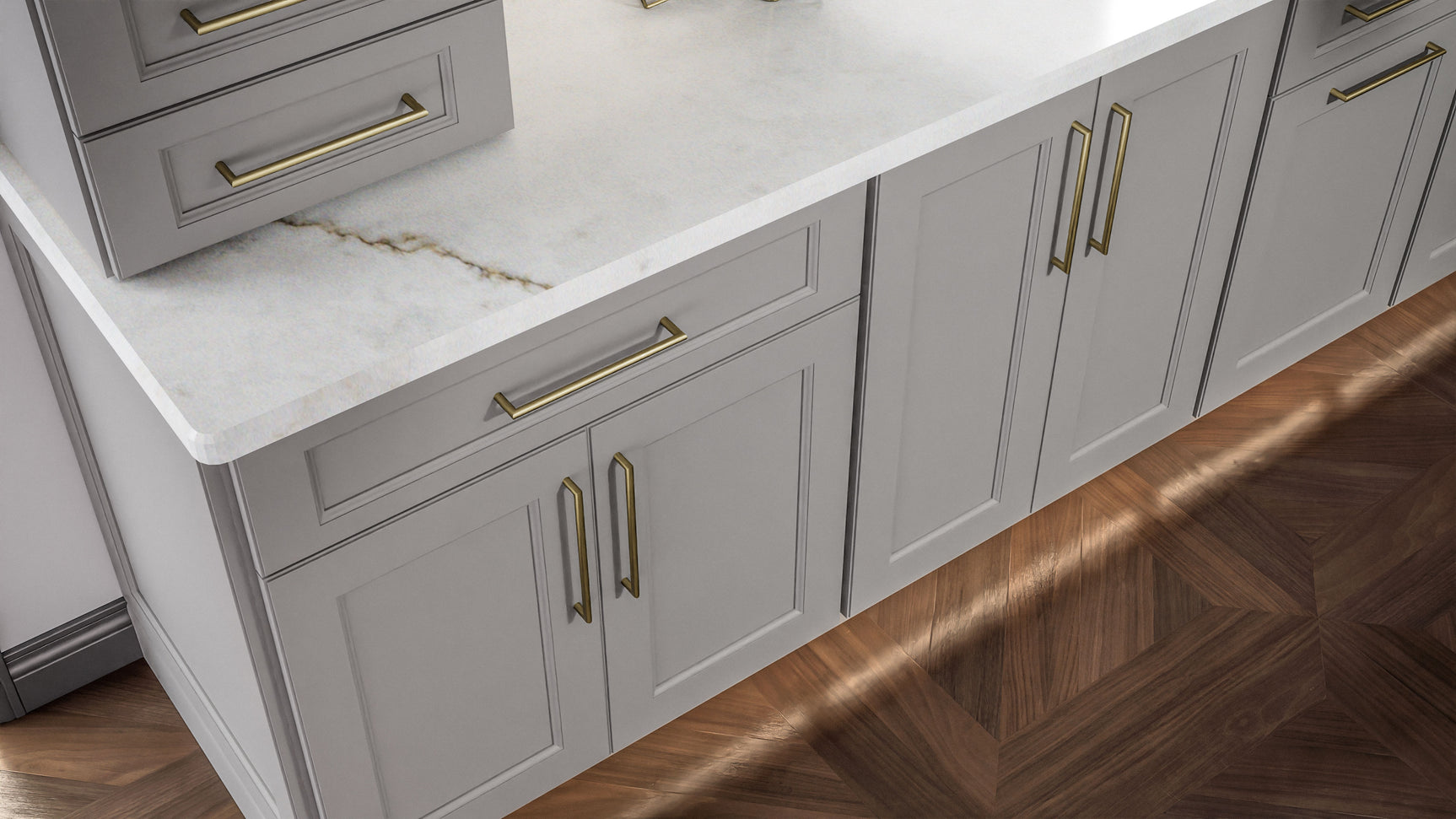 Fusion Nickel ( Birch | Plain Cut [ Full Overlay • Satin • Painted ] - 10' X 10' Kitchen Cabinet ) | Assembled In USA