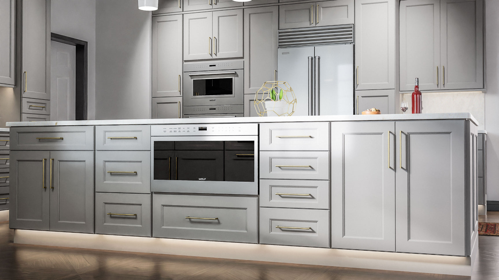 Fusion Nickel ( Birch | Plain Cut [ Full Overlay • Satin • Painted ] - 10' X 10' Kitchen Cabinet ) | Assembled In USA