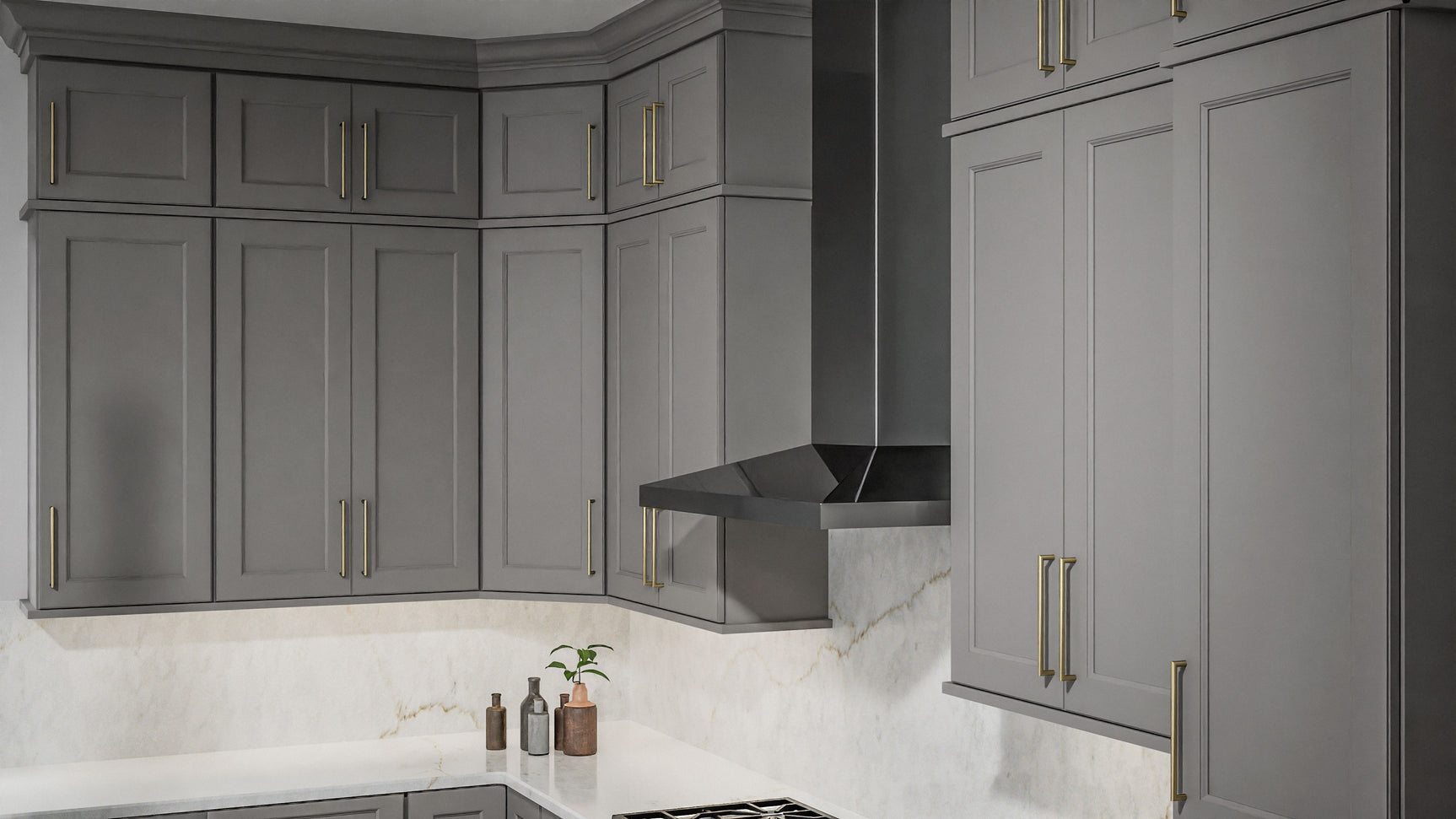 Fusion Nickel ( Birch | Plain Cut [ Full Overlay • Satin • Painted ] - 10' X 10' Kitchen Cabinet ) | Assembled In USA