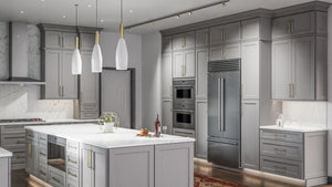 Fusion Nickel ( Birch | Plain Cut [ Full Overlay • Satin • Painted ] - 10' X 10' Kitchen Cabinet ) | Assembled In USA