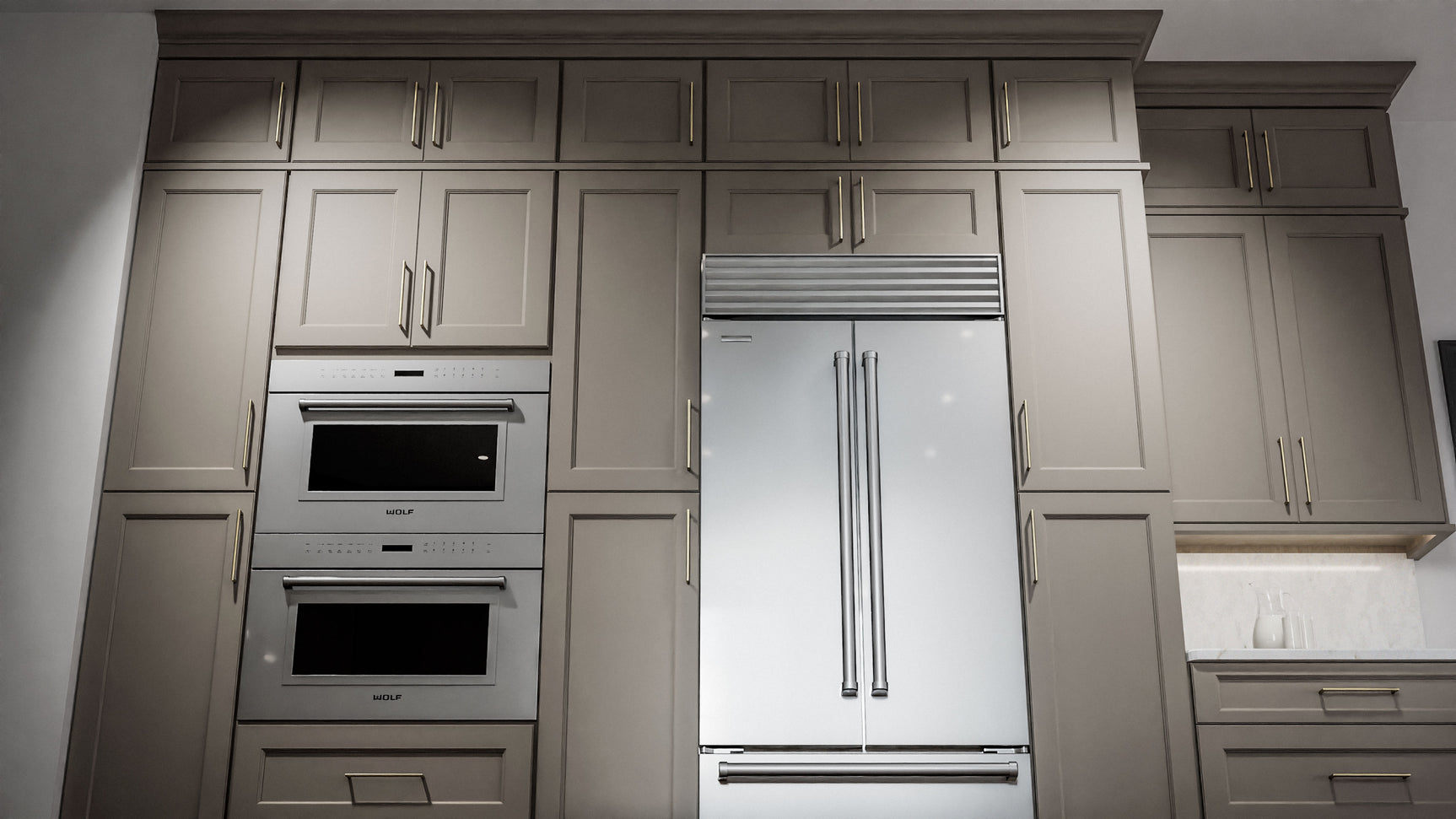 Fusion Oyster ( Birch | Plain Cut [ Full Overlay • Satin • Painted ] - 10' X 10' Kitchen Cabinet ) | Assembled In USA