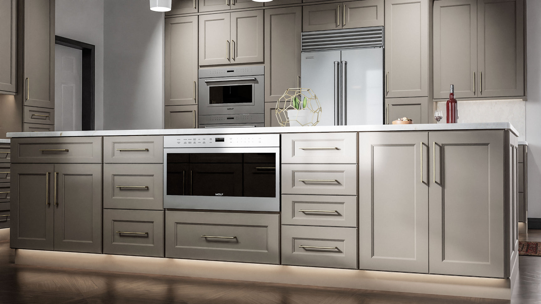 Fusion Oyster ( Birch | Plain Cut [ Full Overlay • Satin • Painted ] - 10' X 10' Kitchen Cabinet ) | Assembled In USA