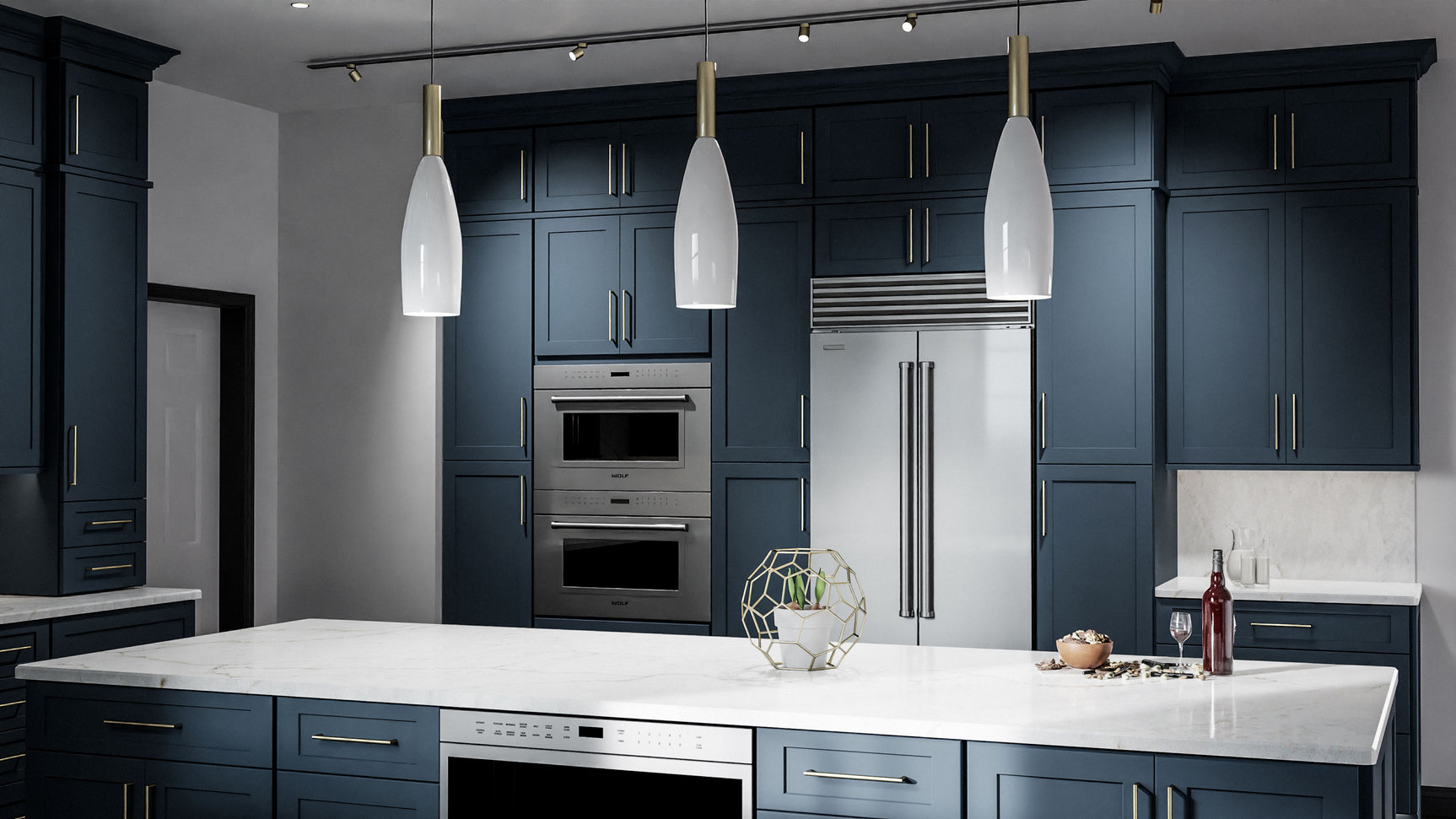 Galaxy Indigo ( Birch | Plain Cut [ Full Overlay • Satin • Painted ] - 10' X 10' Kitchen Cabinet ) | Assembled In USA