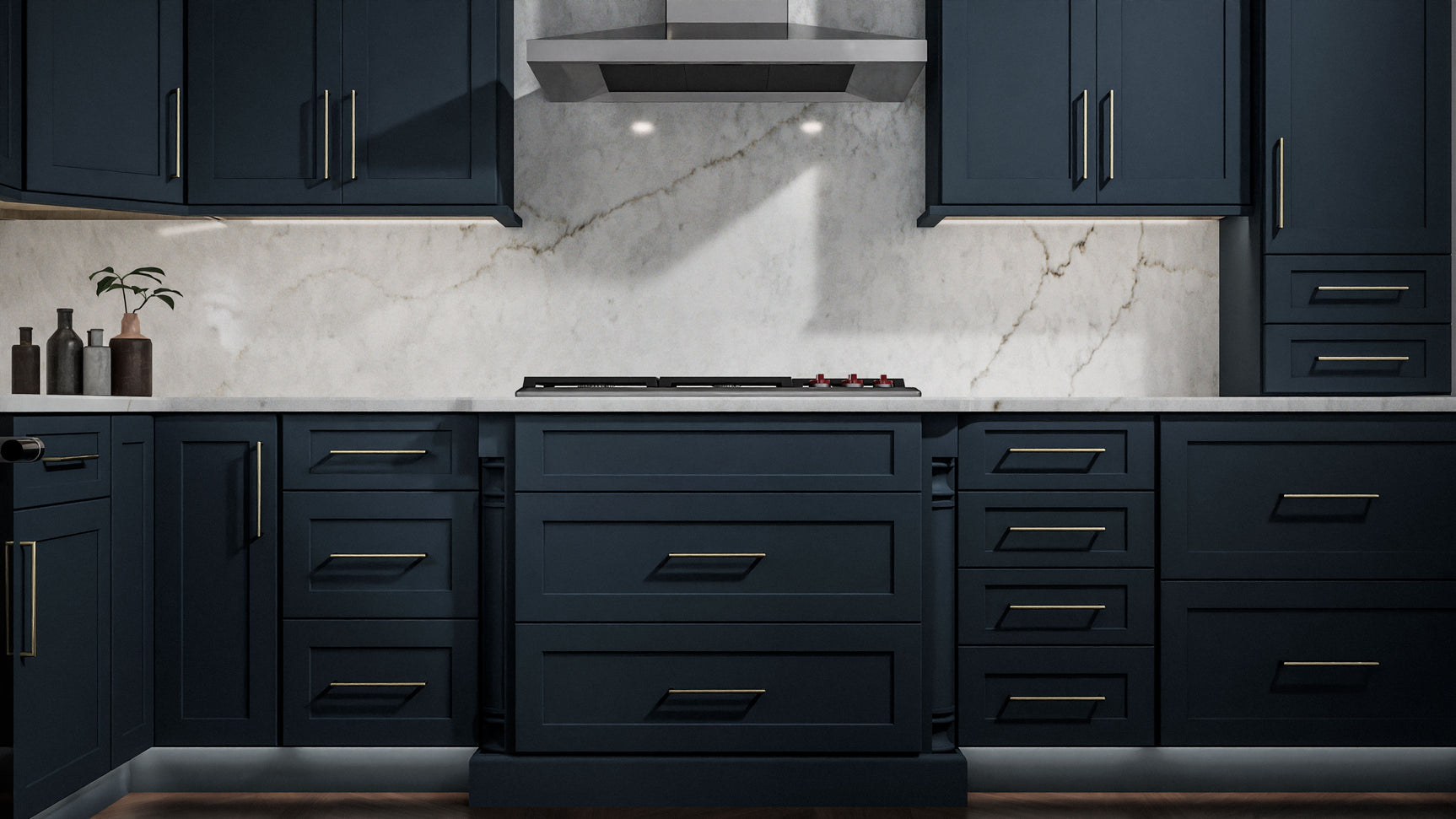 Galaxy Indigo ( Birch | Plain Cut [ Full Overlay • Satin • Painted ] - 10' X 10' Kitchen Cabinet ) | Assembled In USA