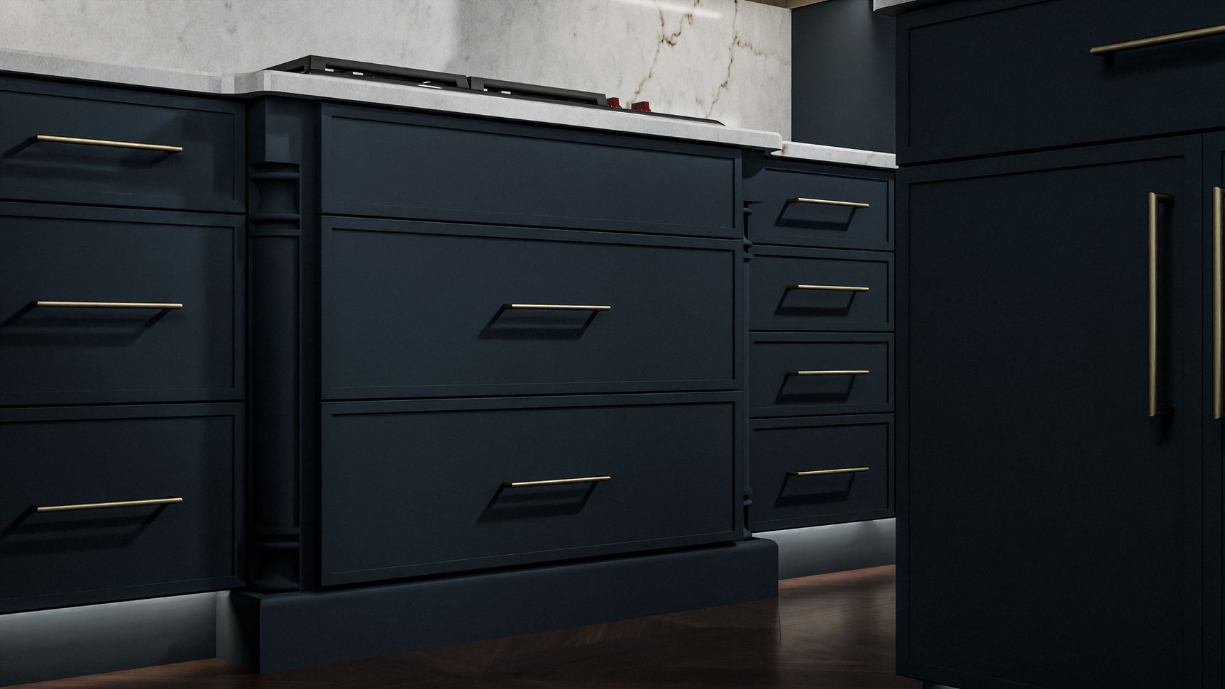 Luna Indigo ( Birch | Plain Cut [ Full Overlay • Satin • Painted ] - 10' X 10' Kitchen Cabinet ) | Assembled In USA