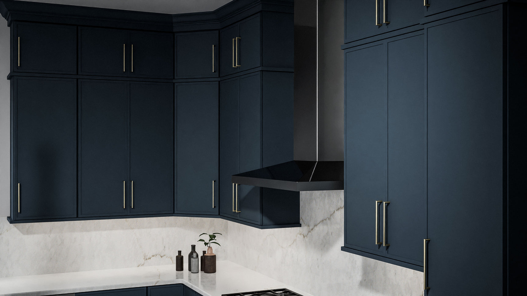 Luna Indigo ( Birch | Plain Cut [ Full Overlay • Satin • Painted ] - 10' X 10' Kitchen Cabinet ) | Assembled In USA