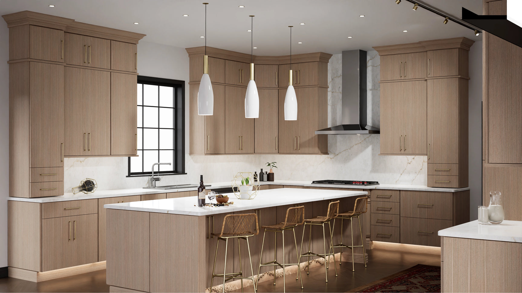 Luxe Desert Oak ( White Oak | Rift Cut [ Full Overlay • Satin • Stained ] - 10' X 10' Kitchen Cabinet ) | Assembled In USA