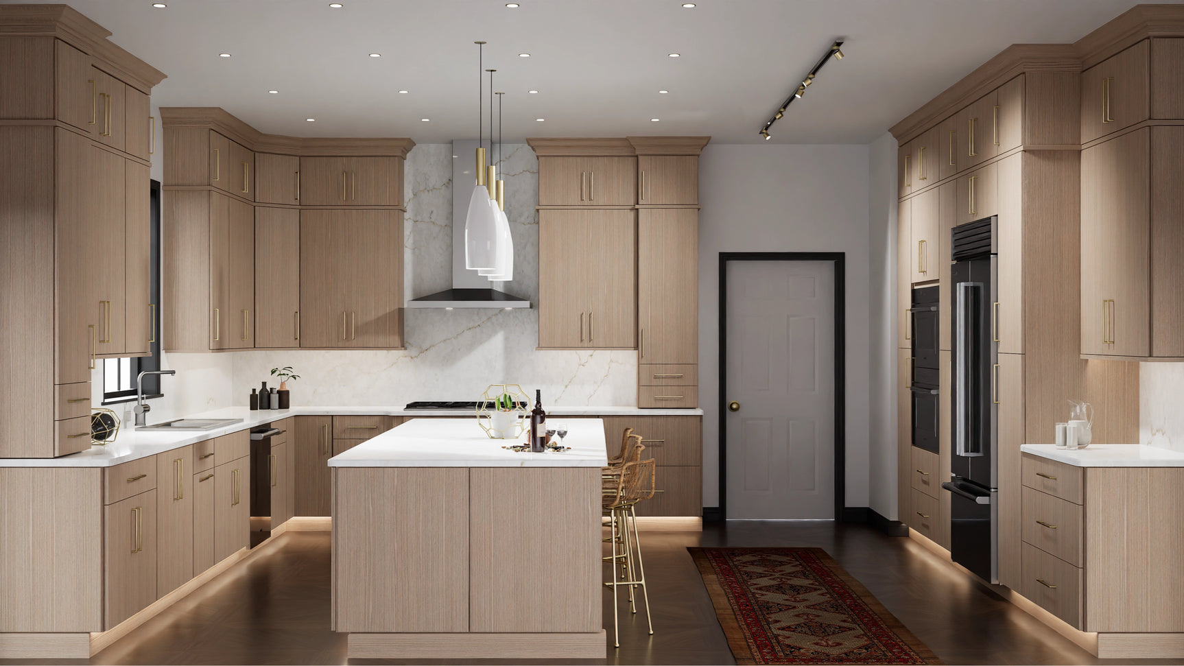 Luxe Desert Oak ( White Oak | Rift Cut [ Full Overlay • Satin • Stained ] - 10' X 10' Kitchen Cabinet ) | Assembled In USA