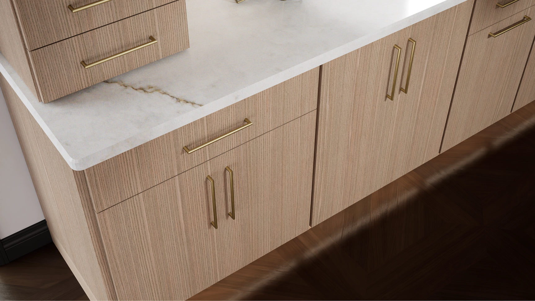 Luxe Desert Oak ( White Oak | Rift Cut [ Full Overlay • Satin • Stained ] - 10' X 10' Kitchen Cabinet ) | Assembled In USA