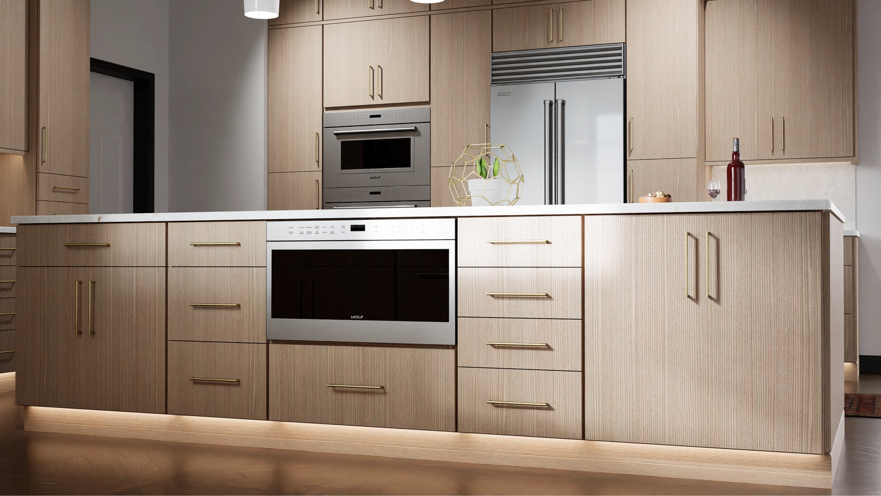 Luxe Desert Oak ( White Oak | Rift Cut [ Full Overlay • Satin • Stained ] - 10' X 10' Kitchen Cabinet ) | Assembled In USA