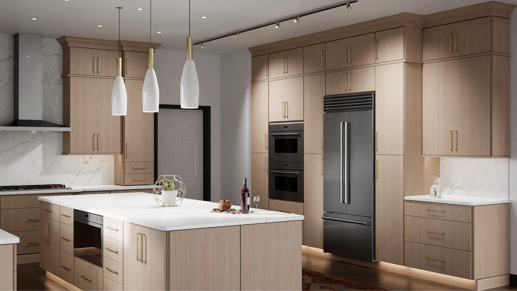 Luxe Desert Oak ( White Oak | Rift Cut [ Full Overlay • Satin • Stained ] - 10' X 10' Kitchen Cabinet ) | Assembled In USA