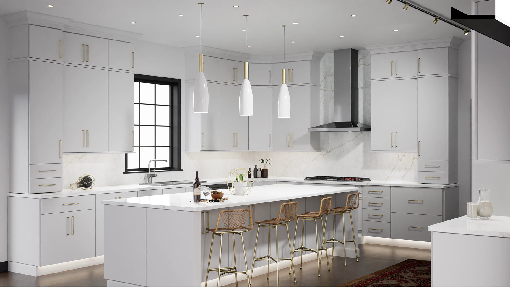 Luxe Frost ( Birch | Plain Cut [ Full Overlay • Satin • Painted ] - 10' X 10' Kitchen Cabinet ) | Assembled In USA