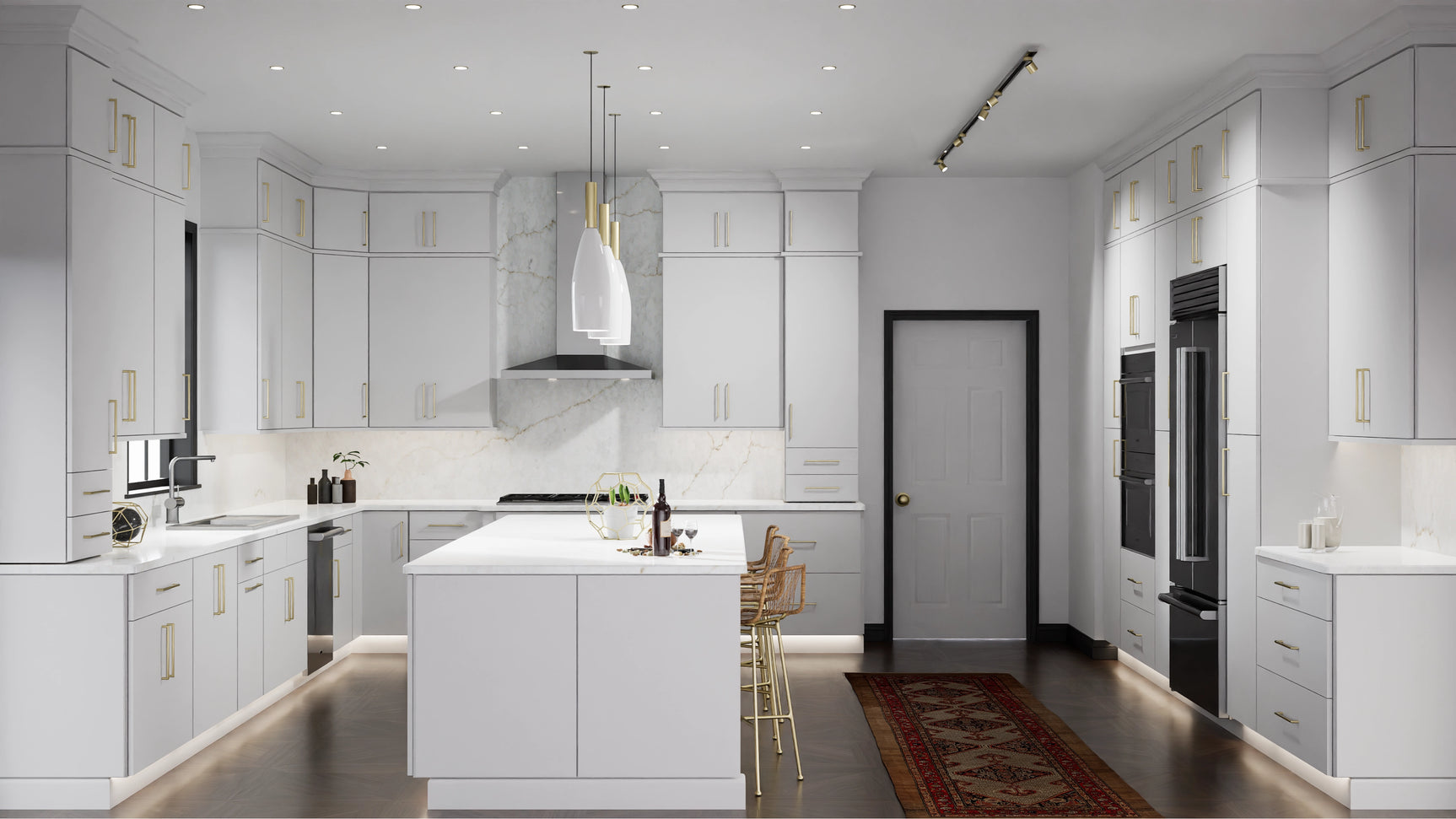 Luxe Frost ( Birch | Plain Cut [ Full Overlay • Satin • Painted ] - 10' X 10' Kitchen Cabinet ) | Assembled In USA