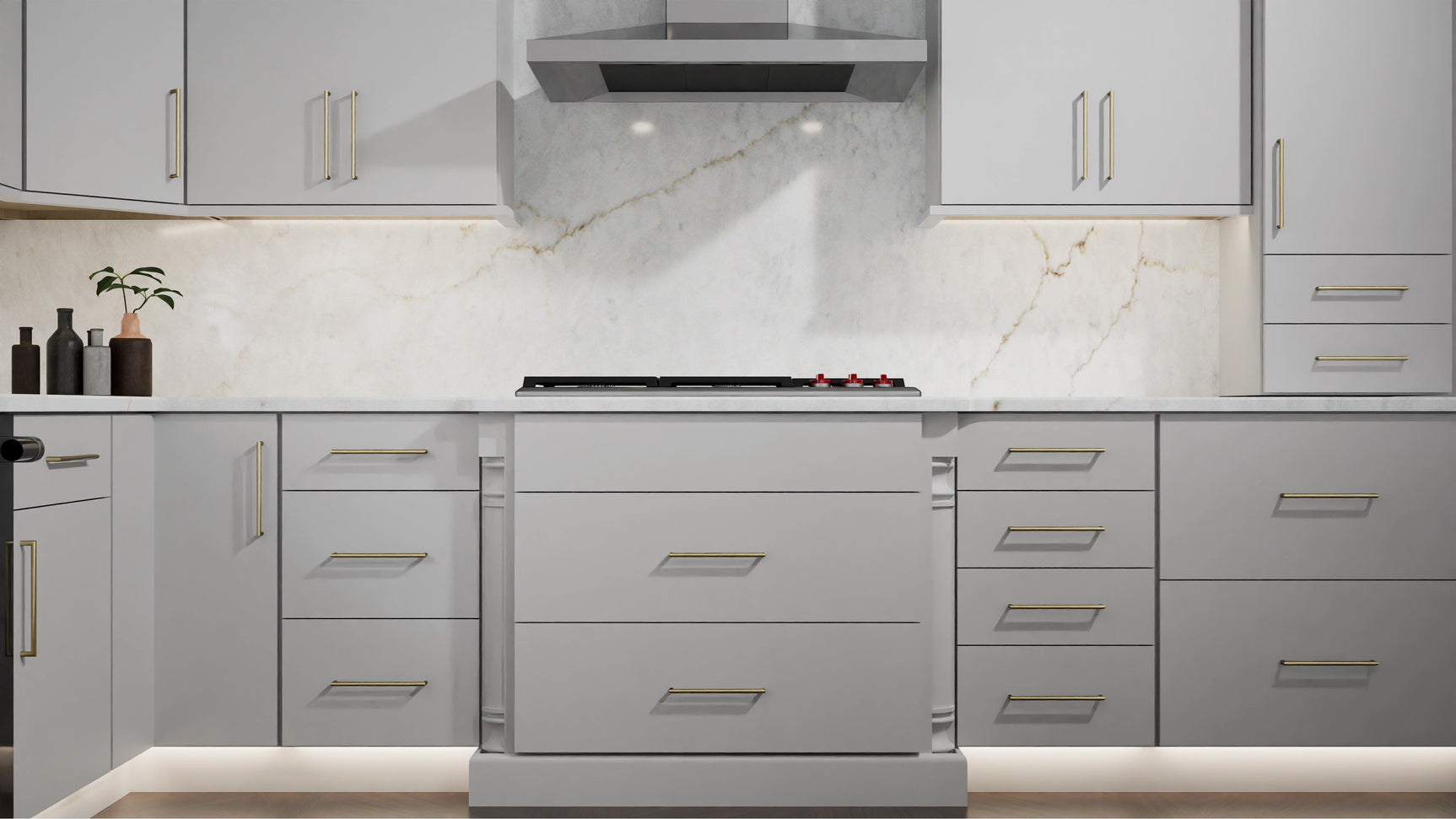 Luxe Frost ( Birch | Plain Cut [ Full Overlay • Satin • Painted ] - 10' X 10' Kitchen Cabinet ) | Assembled In USA