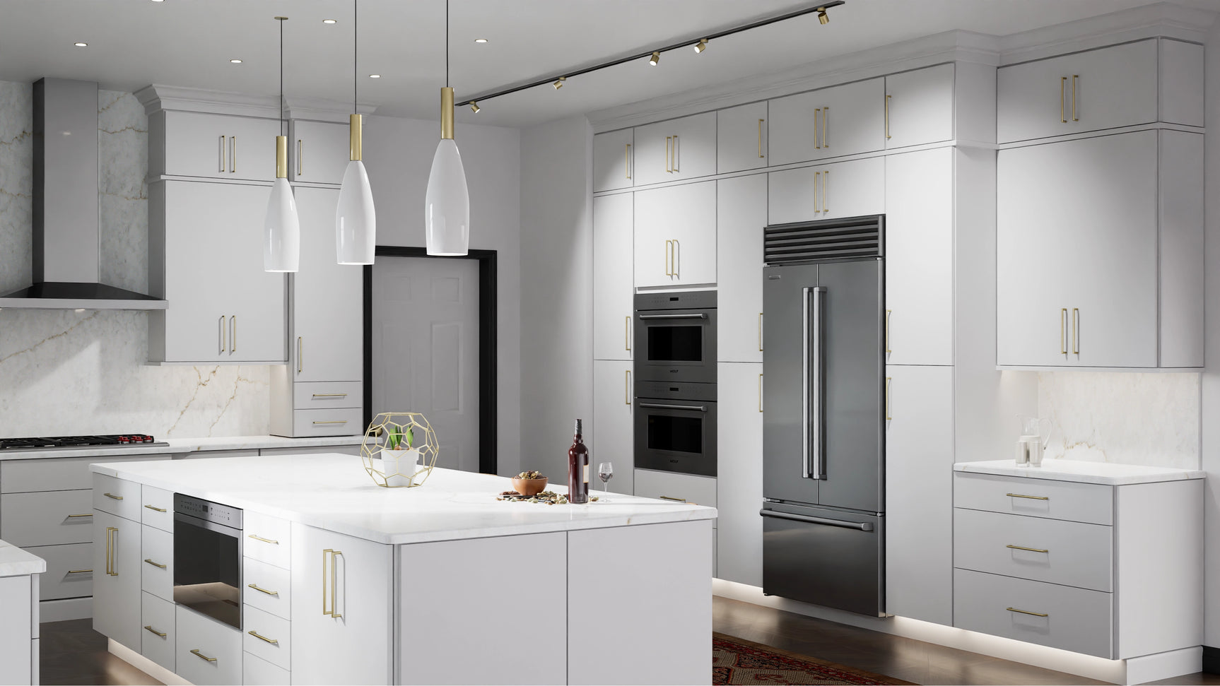 Luxe Frost ( Birch | Plain Cut [ Full Overlay • Satin • Painted ] - 10' X 10' Kitchen Cabinet ) | Assembled In USA