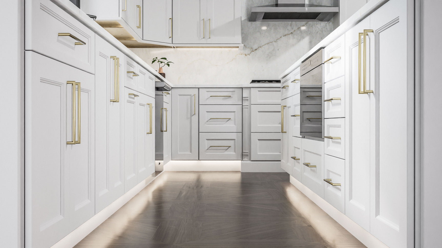 Nexus Frost ( Birch | Plain Cut [ Full Overlay • Satin • Painted ] - 10' X 10' Kitchen Cabinet ) | Assembled In USA