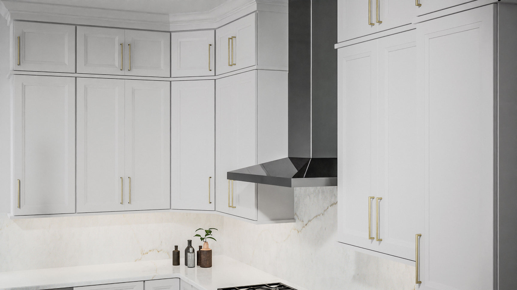 Onyx Frost ( Birch | Plain Cut [ Full Overlay • Satin • Painted ] - 10' X 10' Kitchen Cabinet ) | Assembled In USA