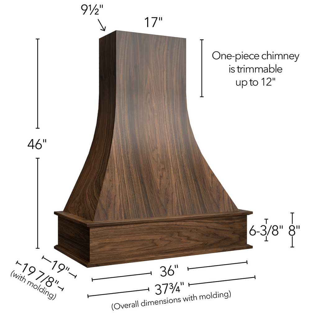 RHCA36 WALNUT ( Wall | Hood Curved Artisan - 36"W X 46"H X 19-7/8"D ) | Walnut