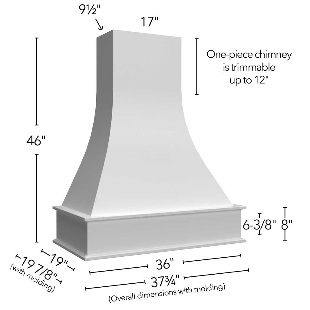 RHCA36 ( Wall | Hood Curved Artisan - 36"W X 46"H X 19-7/8"D ) | Frost