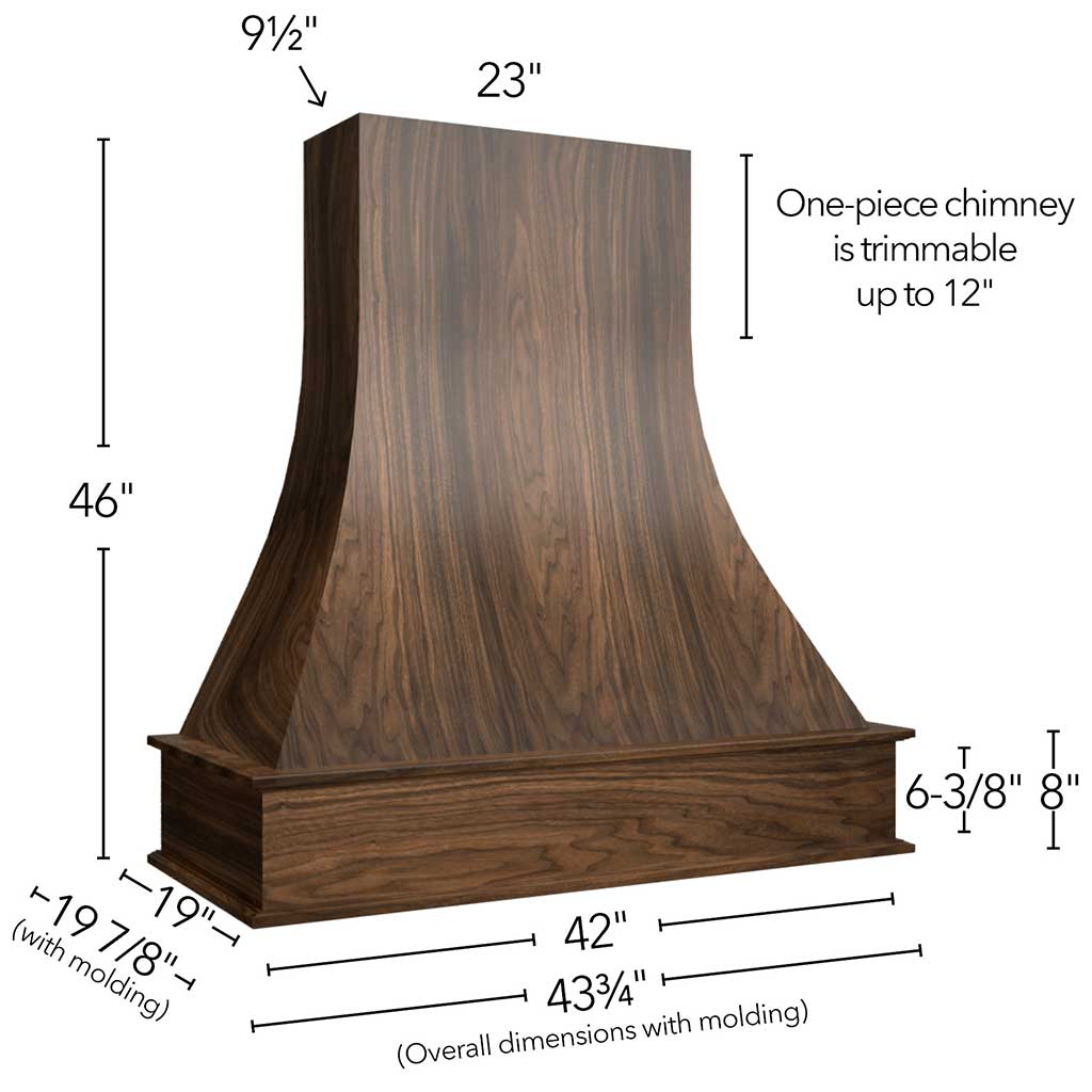 RHCA42 WALNUT ( Wall | Hood Curved Artisan - 42"W X 46"H X 19-7/8"D ) | Walnut